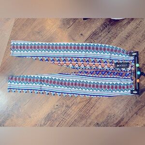 DOCELE Blue Boho Vertical Tribal Print Casual Leggings NWT